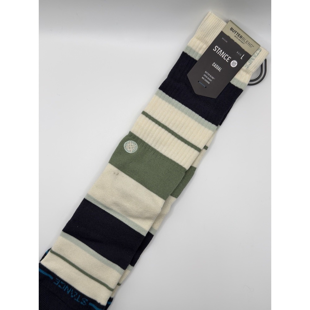 Stance Striped Delight Crew Socks Canvas Butter Blend Infiknit Mens Large‎ NWT